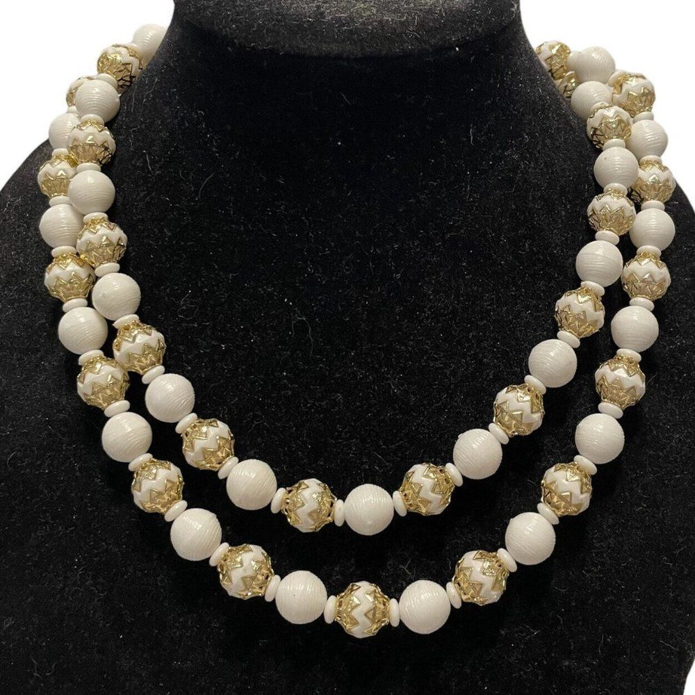 Vintage White Gold Embellished Multistrand Necklace Box Clasp Hong Kong